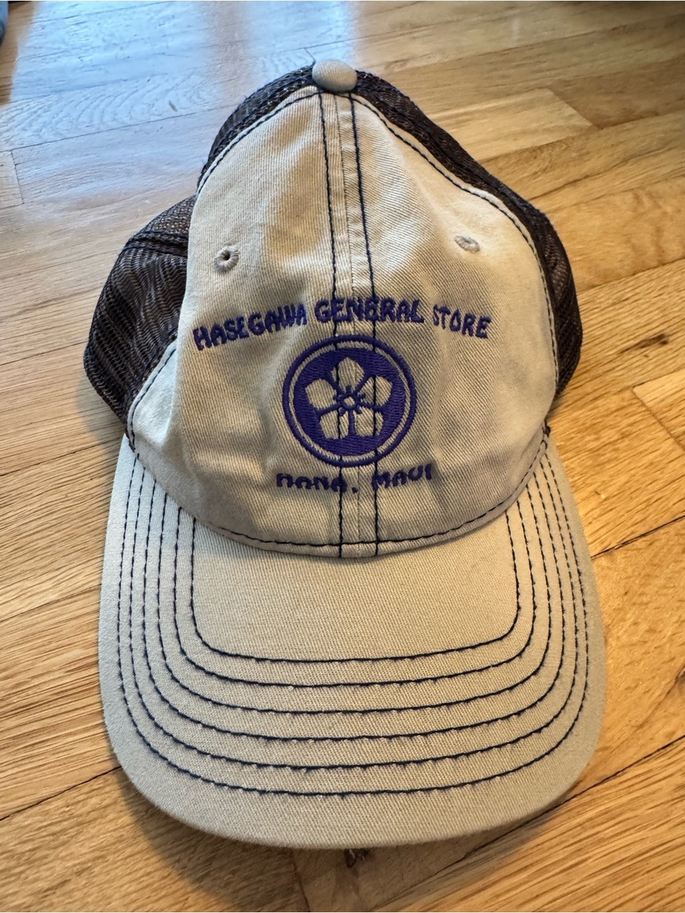 Hasegawa General Store Maui Embroidered Two-Tone Trucker Hat - Beige & Brown
